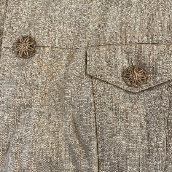 Classique Entier Shimmery Tan Jacket Peplum Gold Wire Floral Buttons Size XL - Picture 5 of 7